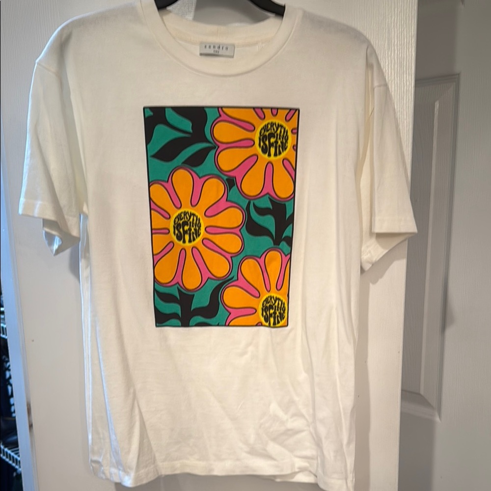 Sandro White Tee with Colorful Floral Design